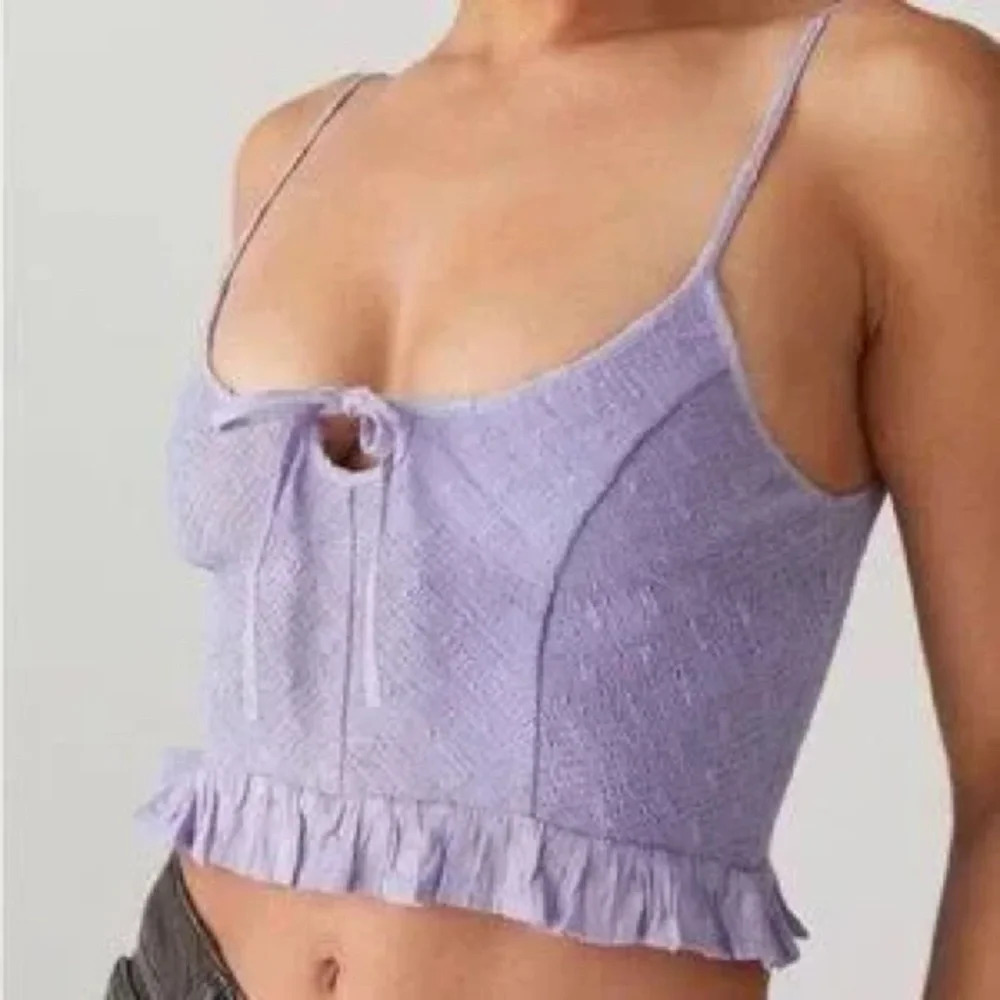 UO Janae Ruffle Lavender Cami Dot Embroidered Smocked Top